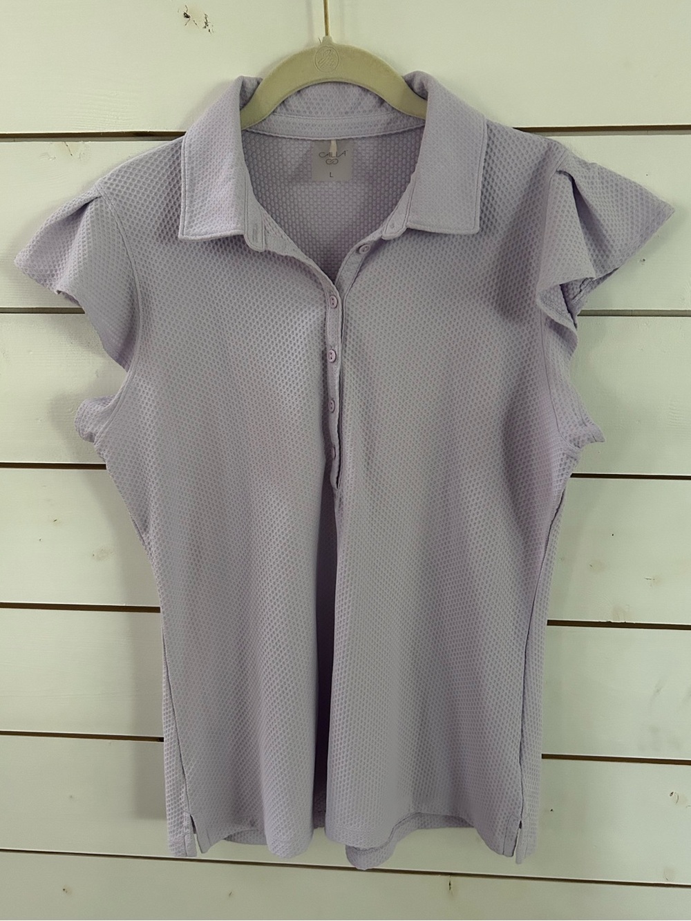 Light Lavender Women’s Polo Blouse with Flutter Sleeves